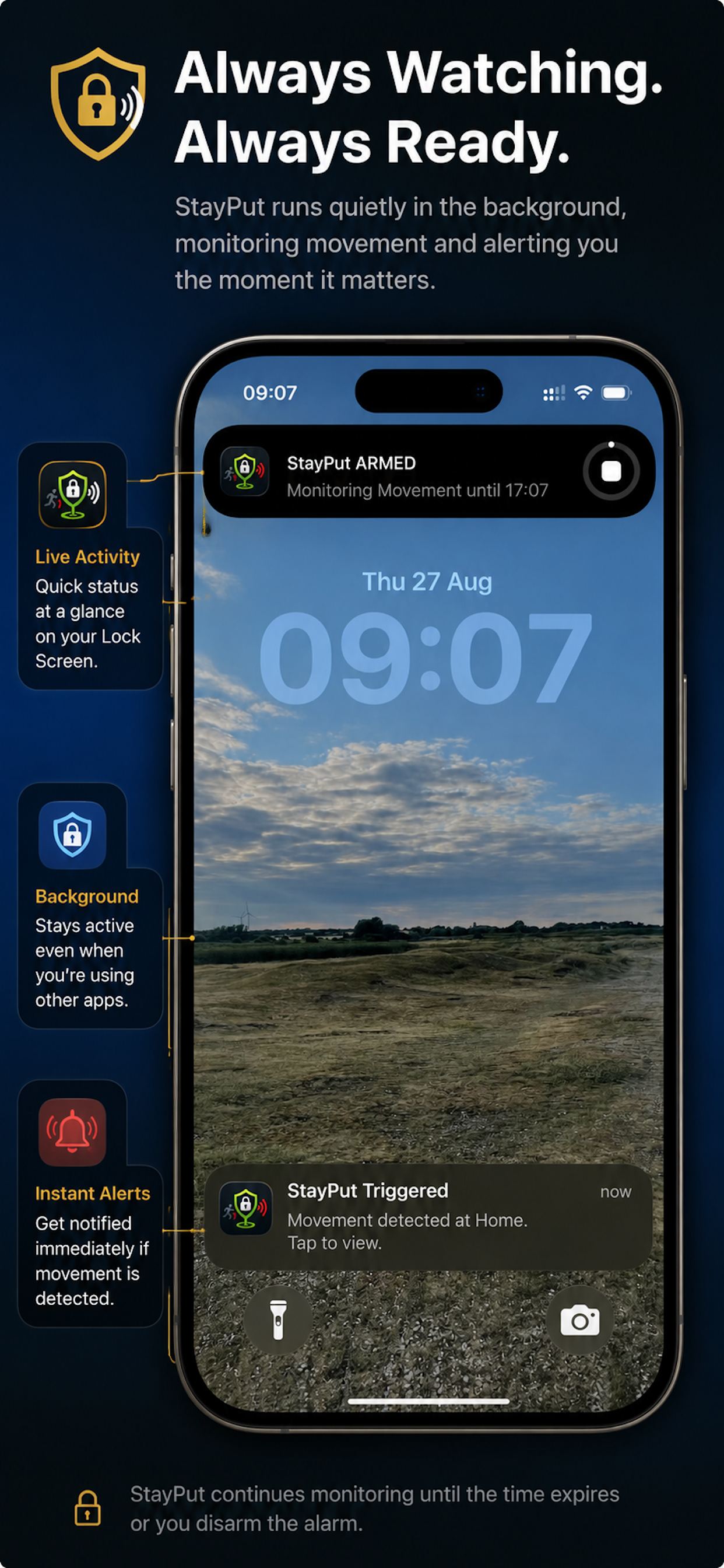 StayPut running in the background on iPhone.
