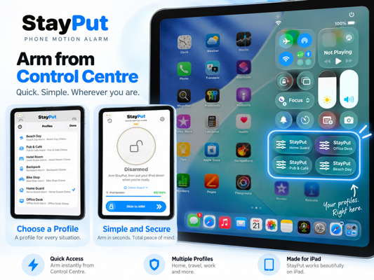StayPut Arm control in iPad Control Centre.