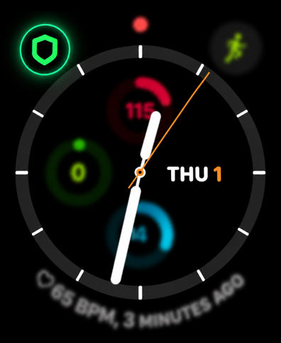 StayPut shield complication on an Apple Watch face.