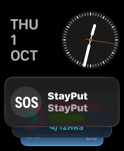 StayPut SOS control in the Apple Watch Control Centre.
